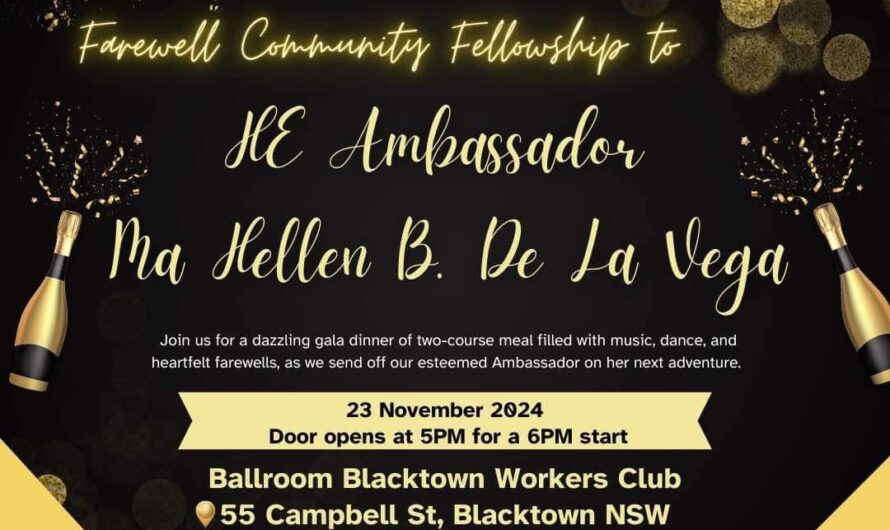 An invitation to Farewell Community Fellowship to Ambassador Hellen B. De La Vega